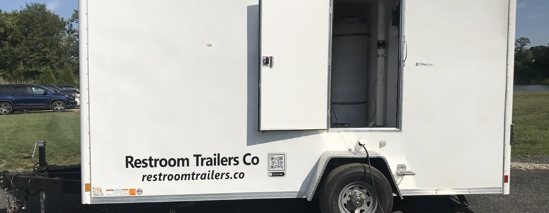 A Restroom Trailers Co trailer set up on site