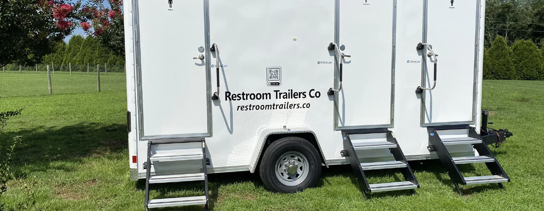 A Restroom Trailers Co trailer set up on site