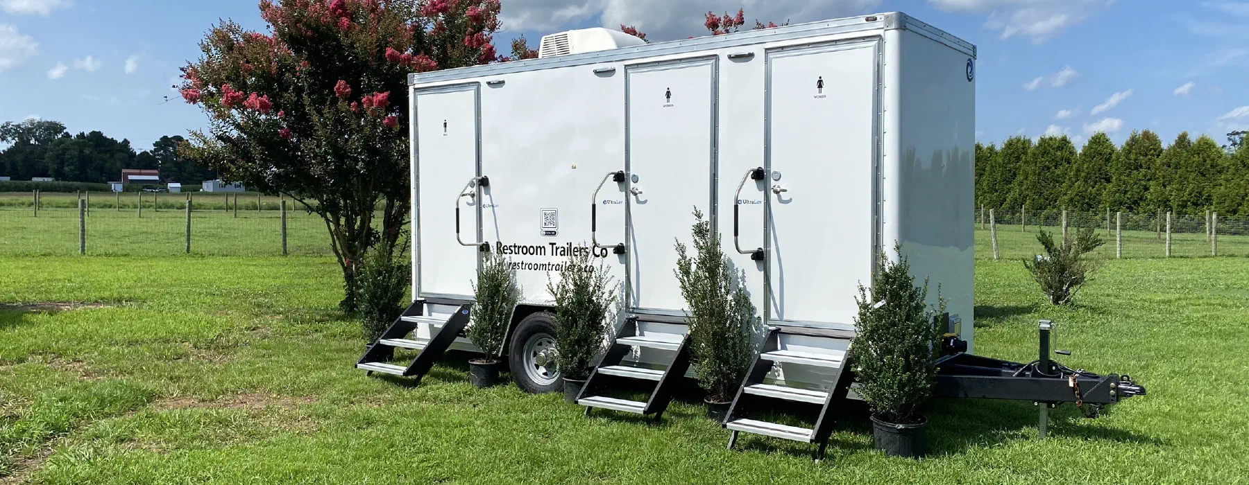 A Restroom Trailers Co trailer set up on site