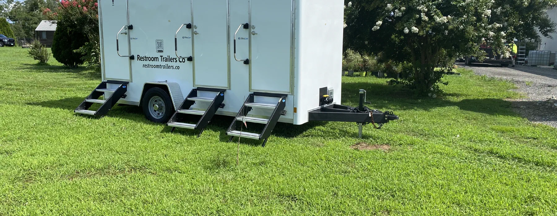 A Restroom Trailers Co trailer set up on site