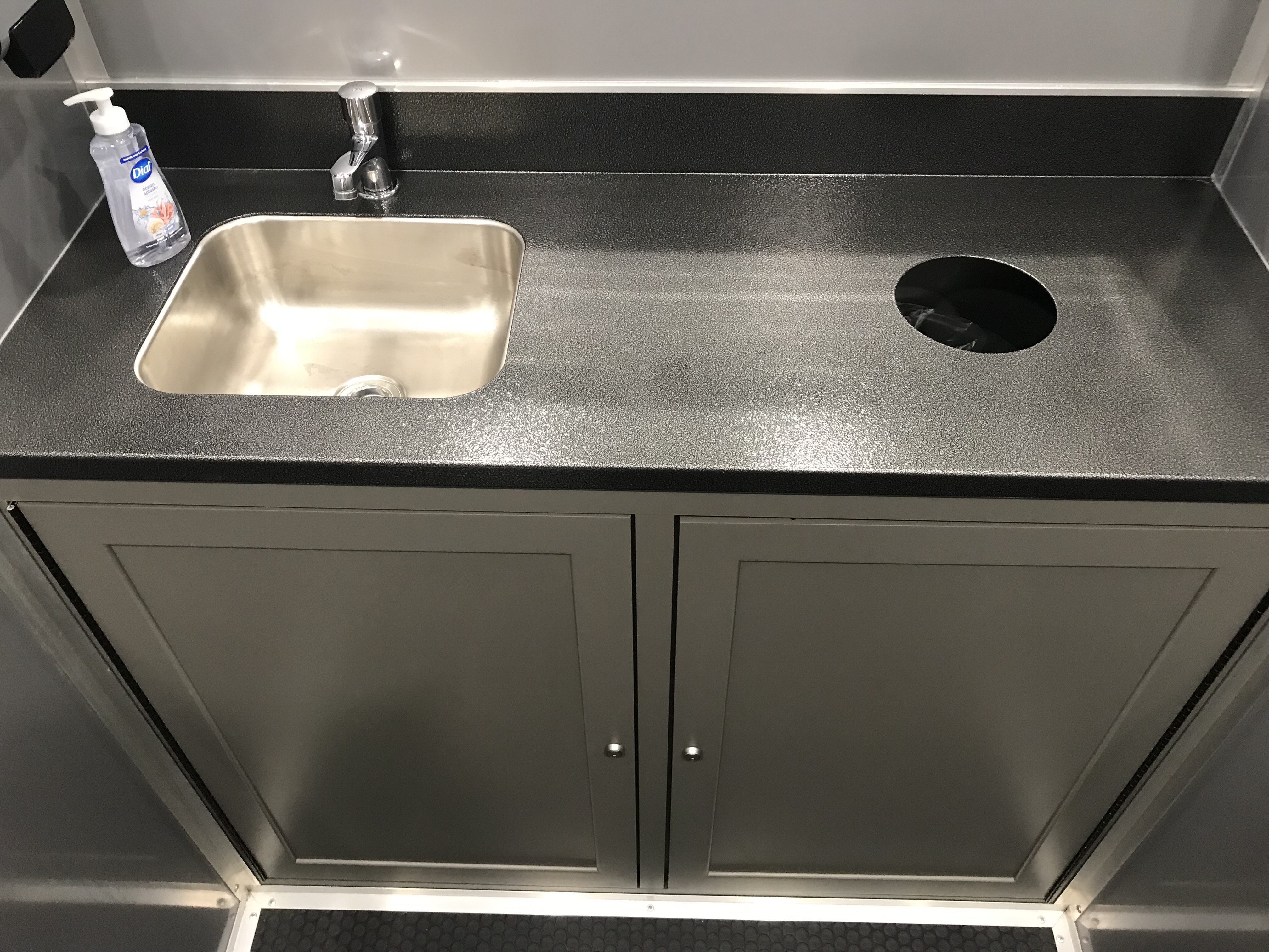 Luxury restroom trailer interior vanity and mirror